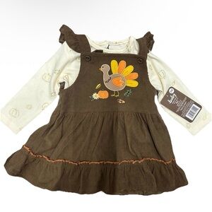 NWT Baby Girl Thanksgiving Corduroy Dress Size 0-3 Months Fall Pumpkin Turkey